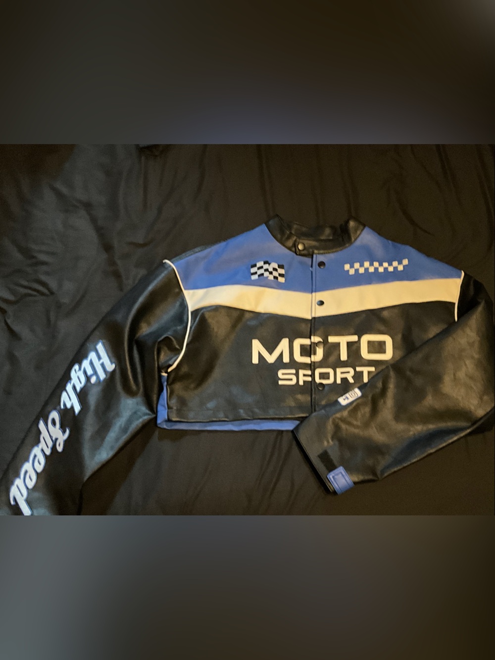 Forever 21 Black and Blue Moto-Style Cropped Leather Jacket